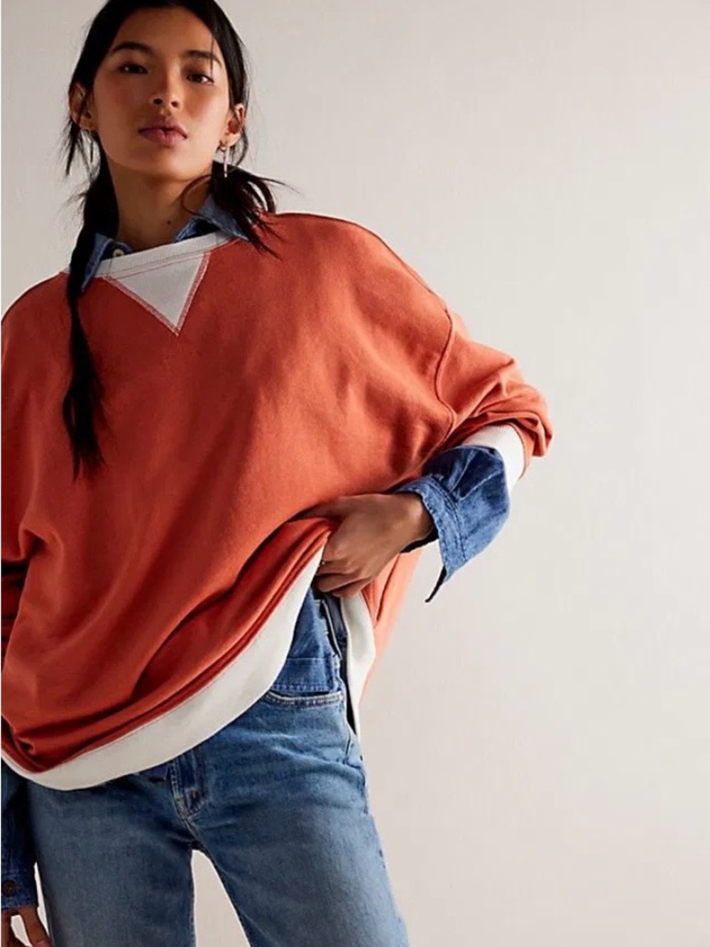 NWT Free People Classic Crew Colorblock Sweatshirt size large